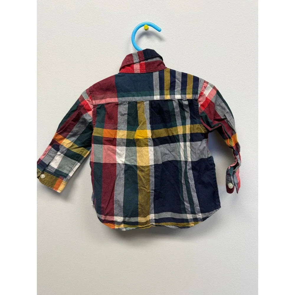 Ralph Lauren Baby Boys 6M Plaid Button Down Shirt Navy Burgundy Yellow Madras
